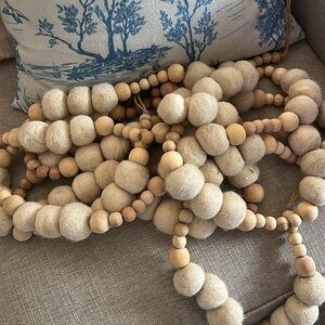 Three Natural Wool and Wood Bead Garland